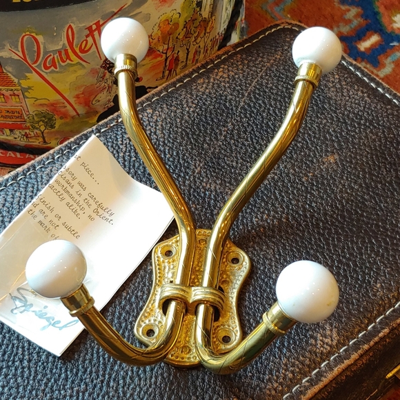 Brass & Porcelain Knobs double Wall Hook & Mirror - Picture 5 of 5